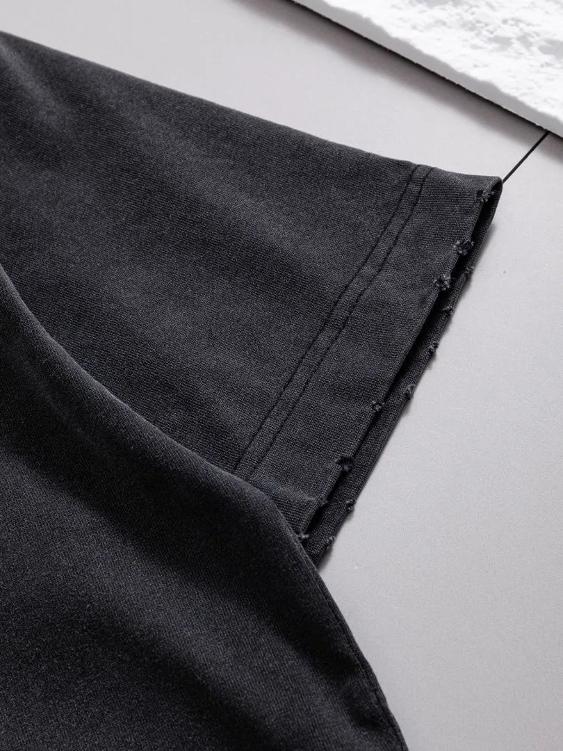 P100✨🔥 [balenciaga] 2026FW short-sleeved T-shirt Premium 26s double yarn 300g fabric, washed with Ma Liang distressed process Color: washed black, washed white, washed Khaki Size: S M L XL 2XL